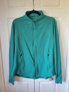 086 Tuff Veda Green Ribbed Full-Zip Yoga Jacket - Size Large (Like New)